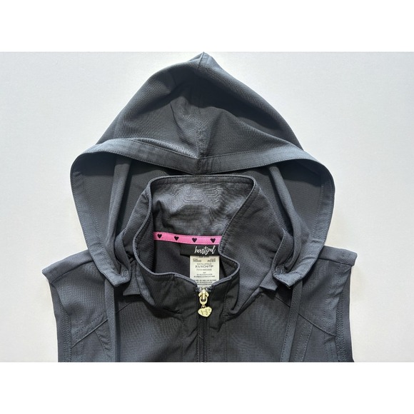 heartsoul Scrub Vest Removable Hood Gray Pockets Full Zip Stretch HS500 Women XS - Picture 4 of 13